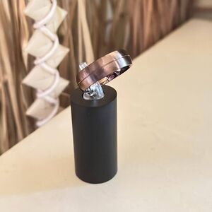 Stainless Steel Brown Plated Groove Band Ring Size 9